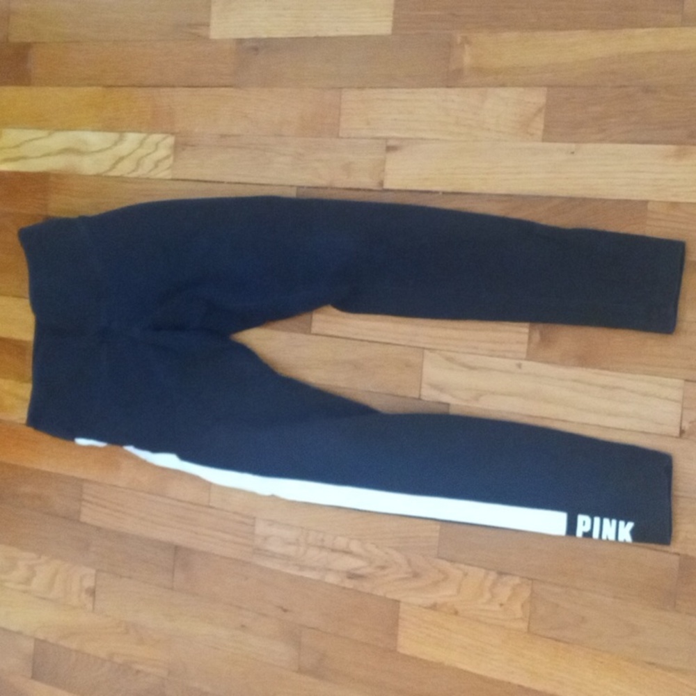 women small Victoria Secret PINK leggings, black with white stripe - Picture 2 of 2